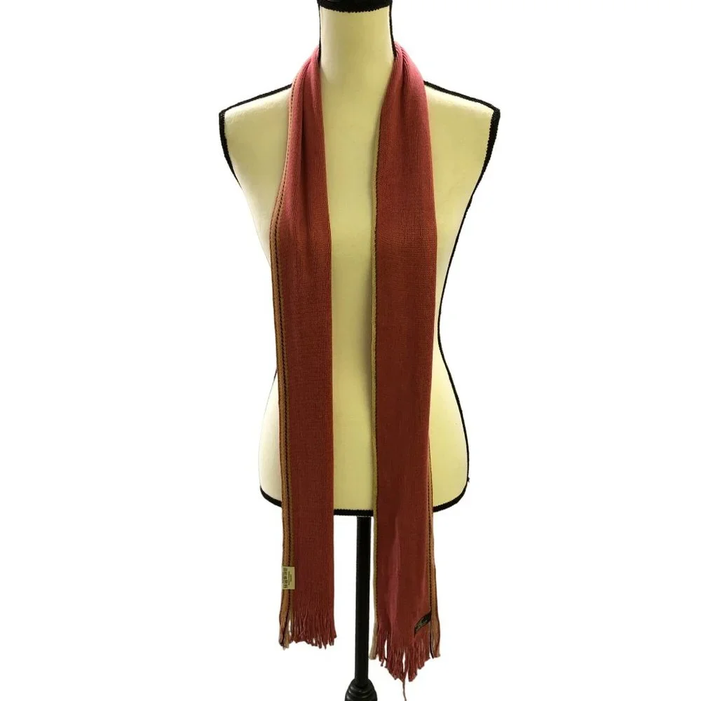 V. Fraas Germany 100% Bamboo Fringe Rectangle Scarf Pink Raspberry Stripe Womens